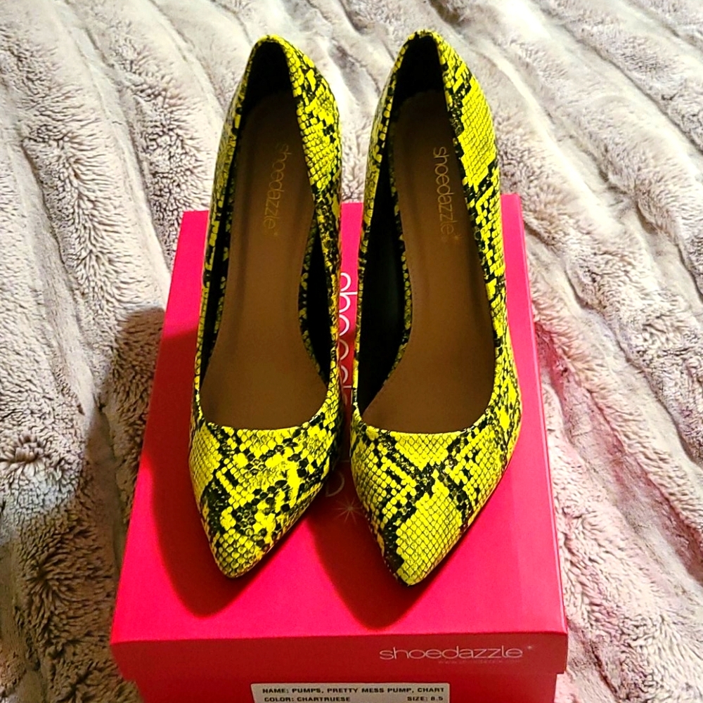 Neon green stiletto heels